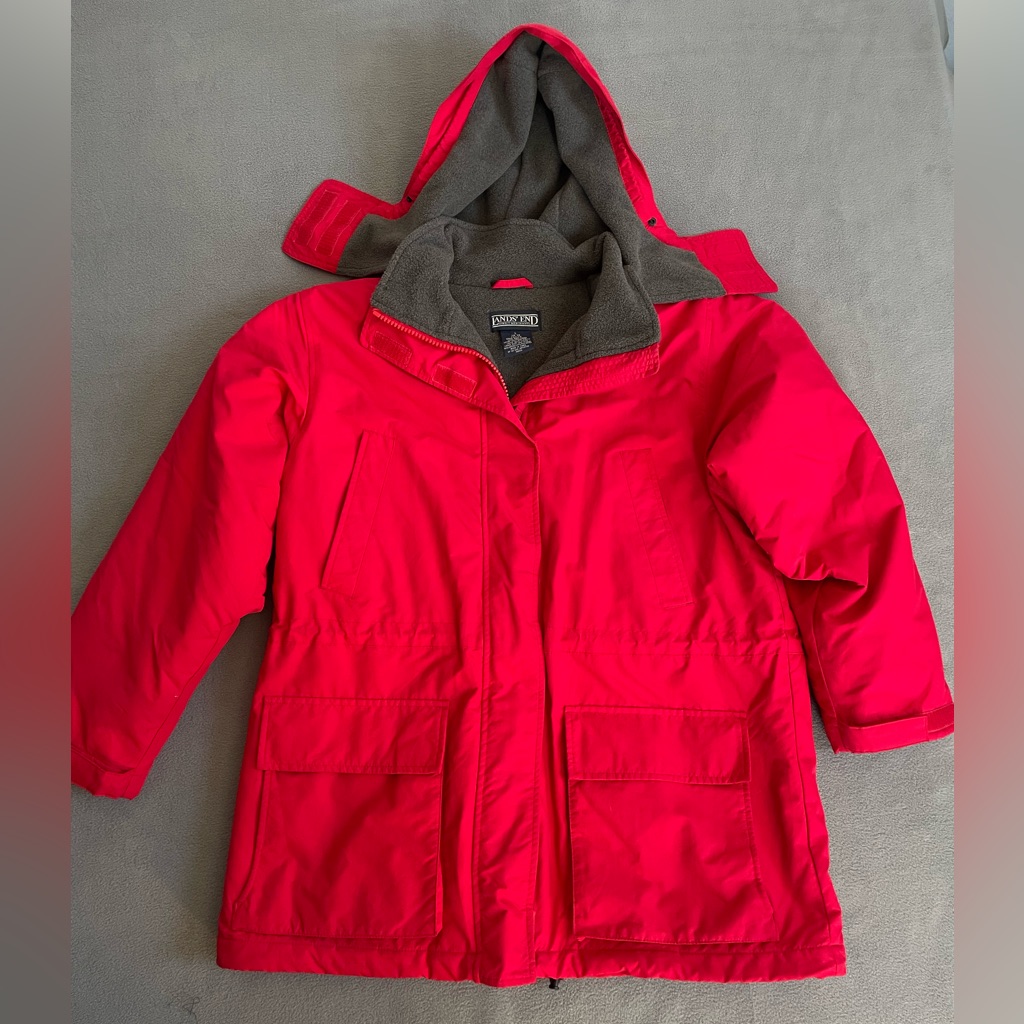 Lands' End Womens Red Squall Parka Sz 14-16 Detachable Hood
